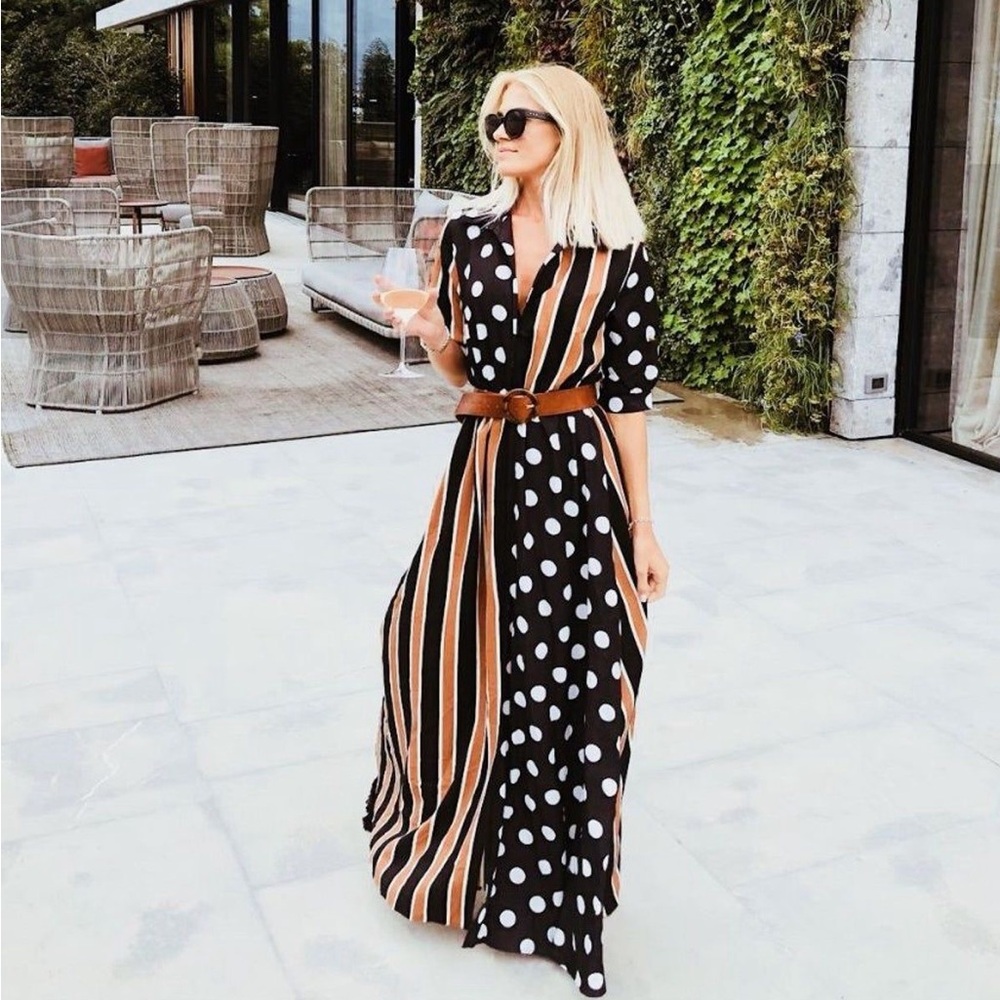 Polka dot striped maxi dress sz m